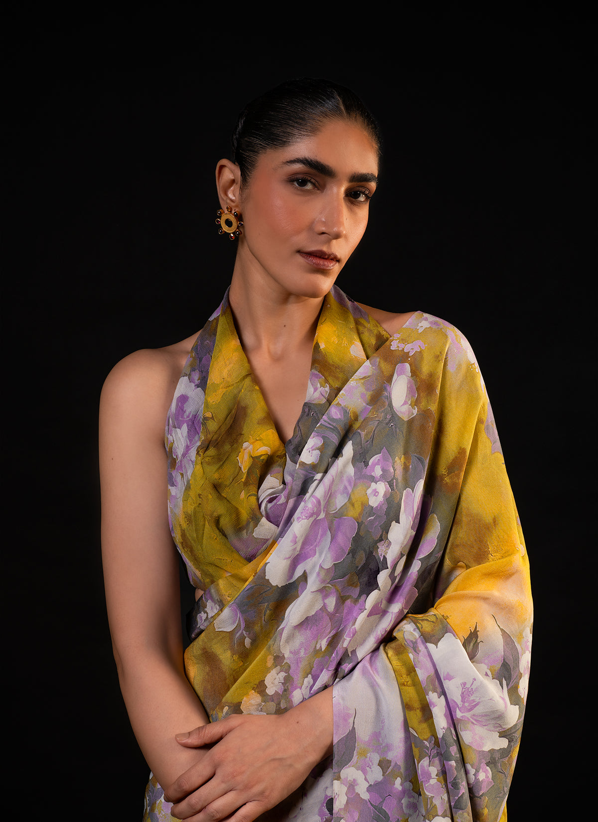 Gulaal - Olive Floral Print Saree