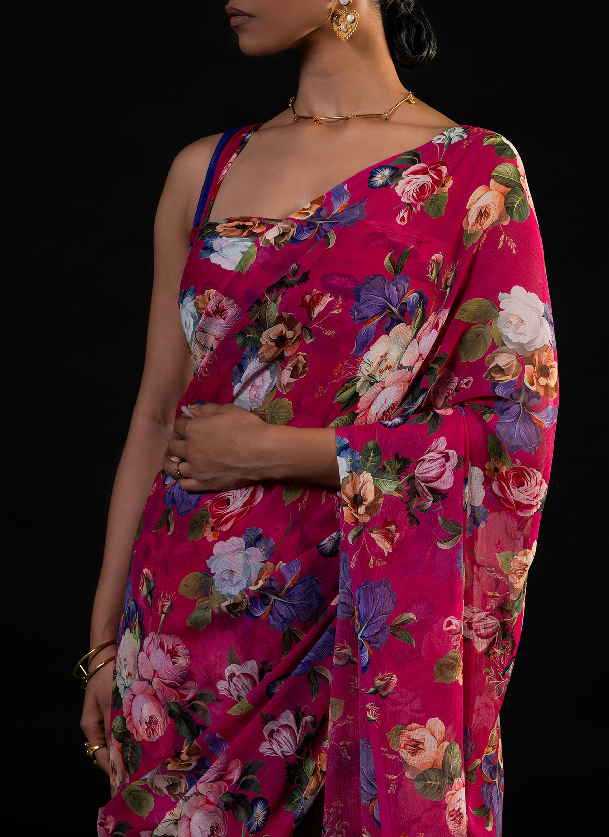 Mehfil - Magenta Floral Print Saree