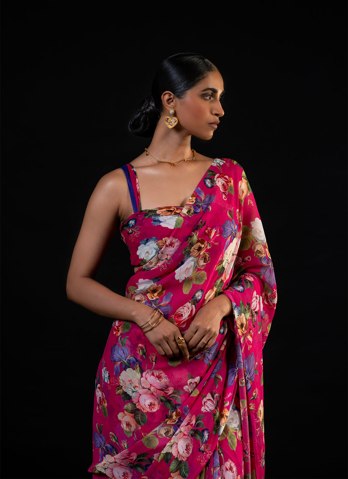 Mehfil - Magenta Floral Print Saree