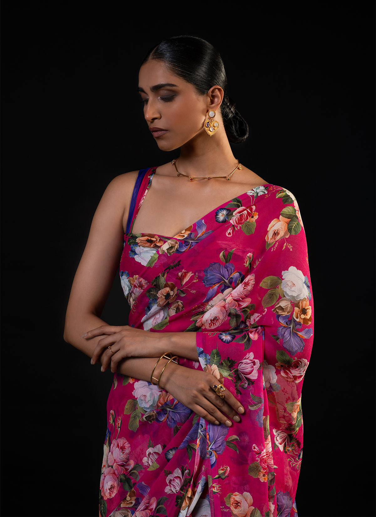 Mehfil - Magenta Floral Print Saree