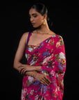 Mehfil - Magenta Floral Print Saree