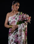 Chandni - Ivory Floral Print Saree