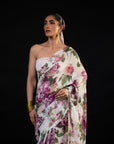 Chandni - Ivory Floral Print Saree