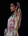 Chandni - Ivory Floral Print Saree