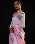 Magnolia - Shaded Pink Silk Chiffon Embroidered Saree
