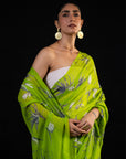 Vineyard - Teal Silk Chiffon Embroidered Saree