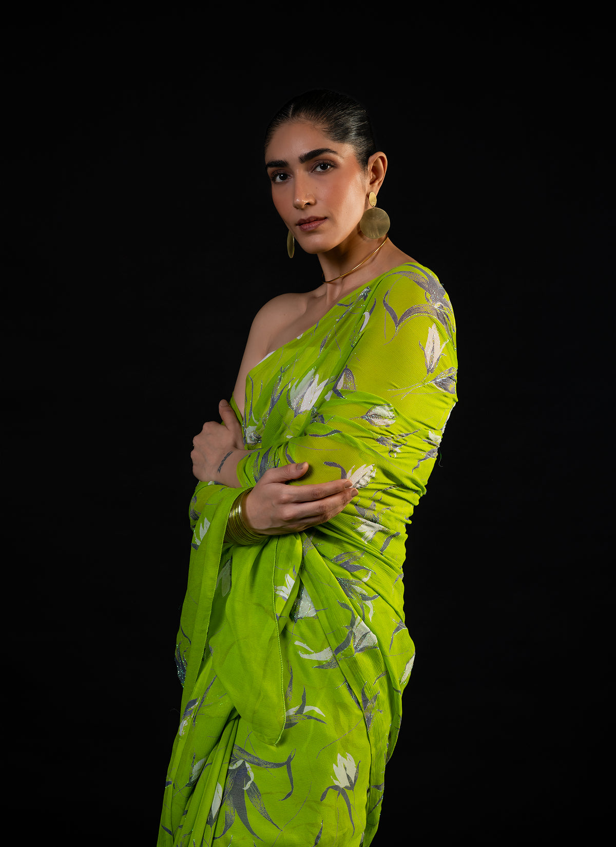 Vineyard - Teal Silk Chiffon Embroidered Saree