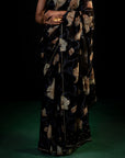 Lantern - Black Lily Silk Chiffon Embroidered Saree