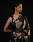 Lantern - Black Lily Silk Chiffon Embroidered Saree