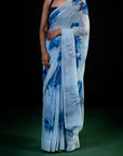 Sprig - Aqua Silk Chiffon Embroidered Saree