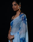 Sprig - Aqua Silk Chiffon Embroidered Saree