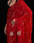 Harvest - Red Silk Chiffon Embroidered Saree