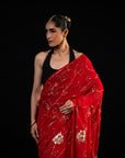 Harvest - Red Silk Chiffon Embroidered Saree