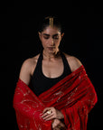 Harvest - Red Silk Chiffon Embroidered Saree