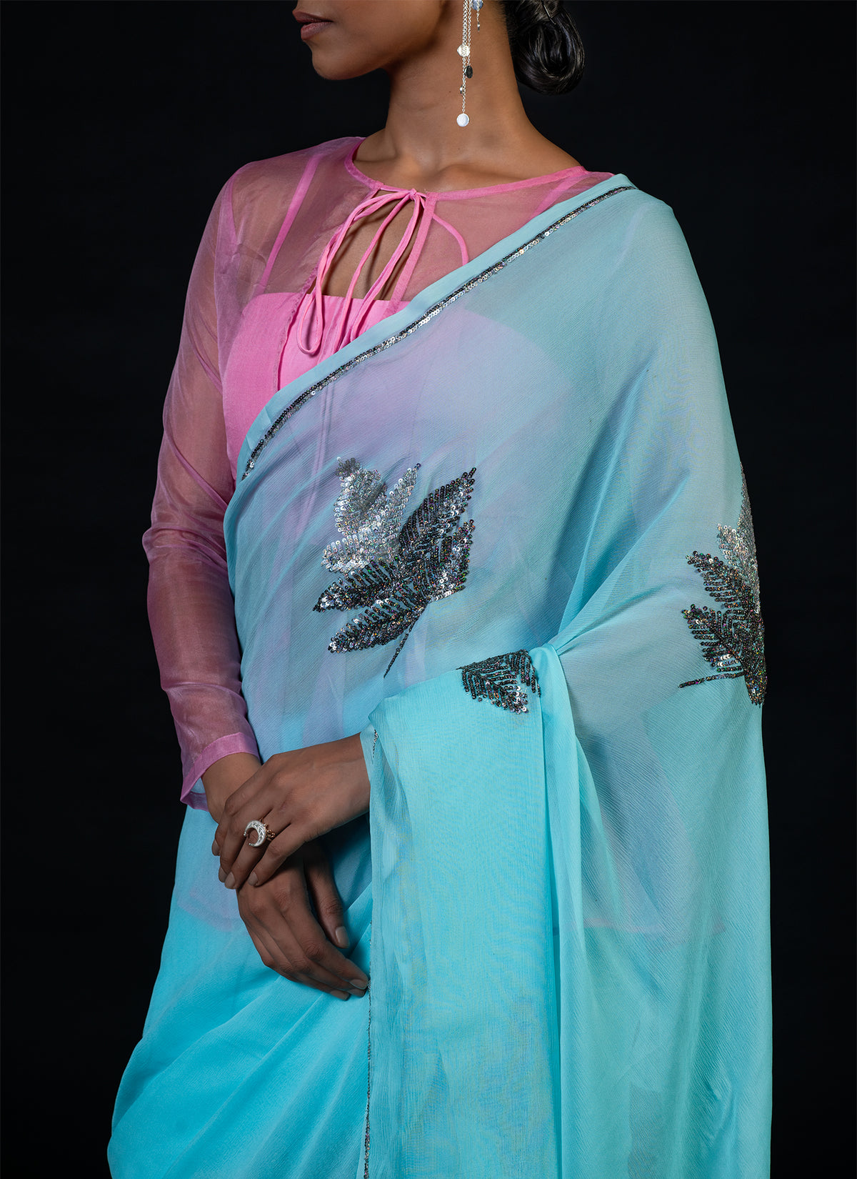 Willow - Powder Blue Silk Chiffon Embroidered Saree