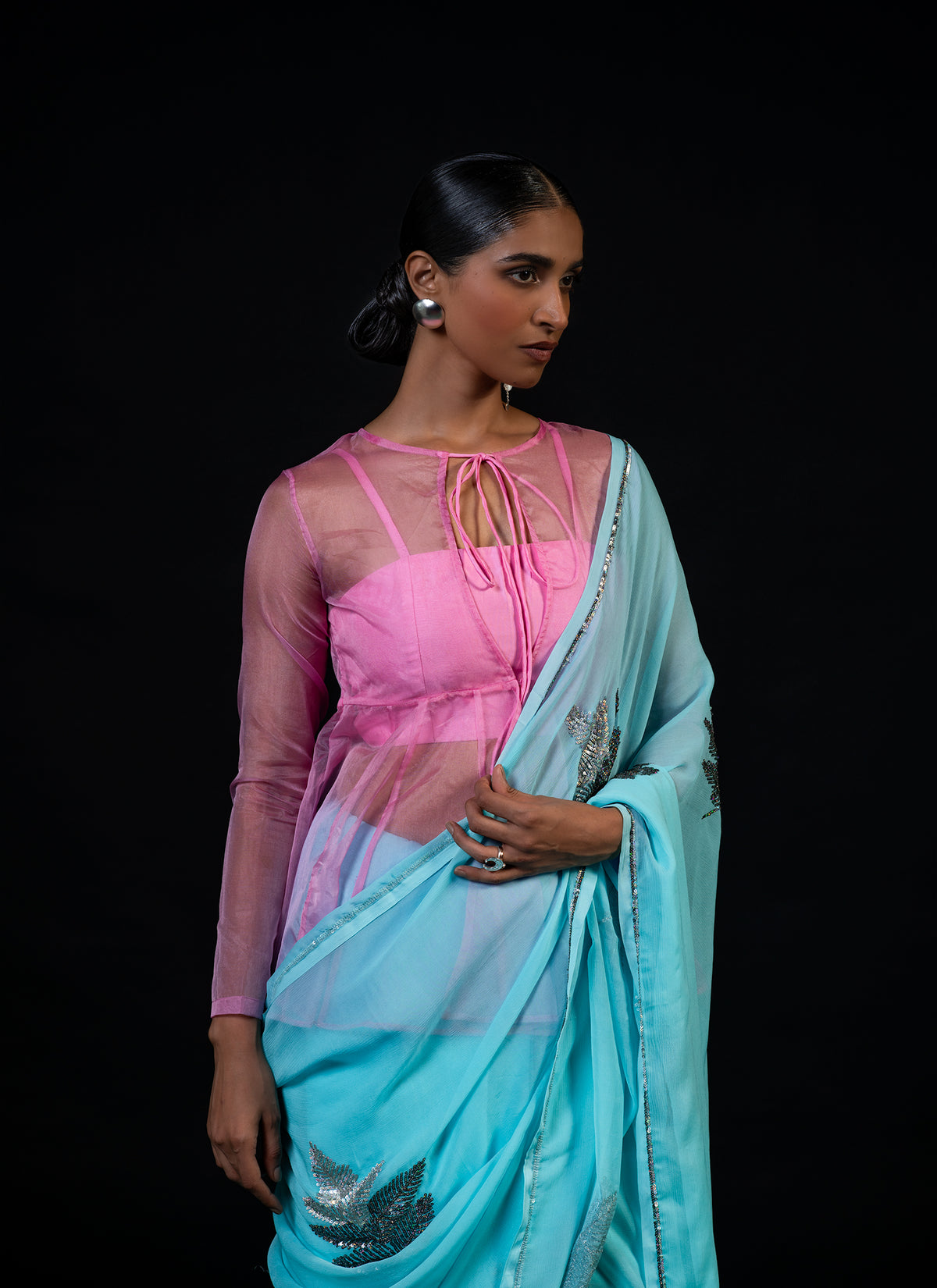 Willow - Powder Blue Silk Chiffon Embroidered Saree