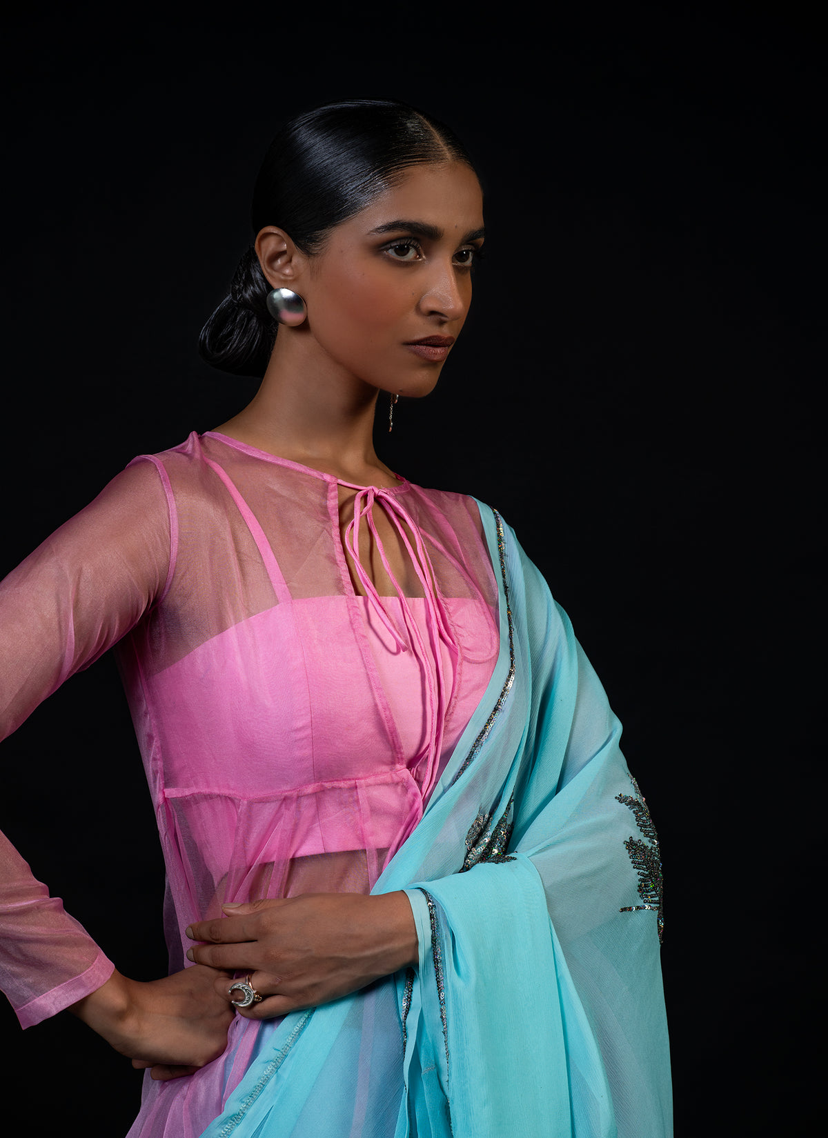 Willow - Powder Blue Silk Chiffon Embroidered Saree