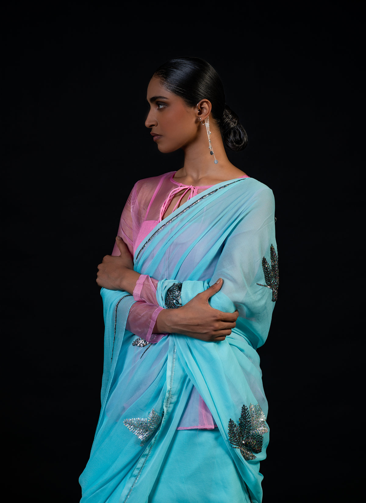 Willow - Powder Blue Silk Chiffon Embroidered Saree