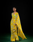 Clover - Yellow Floral Silk Chiffon Embroidered Saree