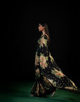 Sitara - Black Floral Print Silk Saree