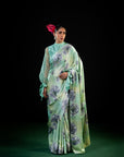 Neel - Mint Floral Print Silk Saree