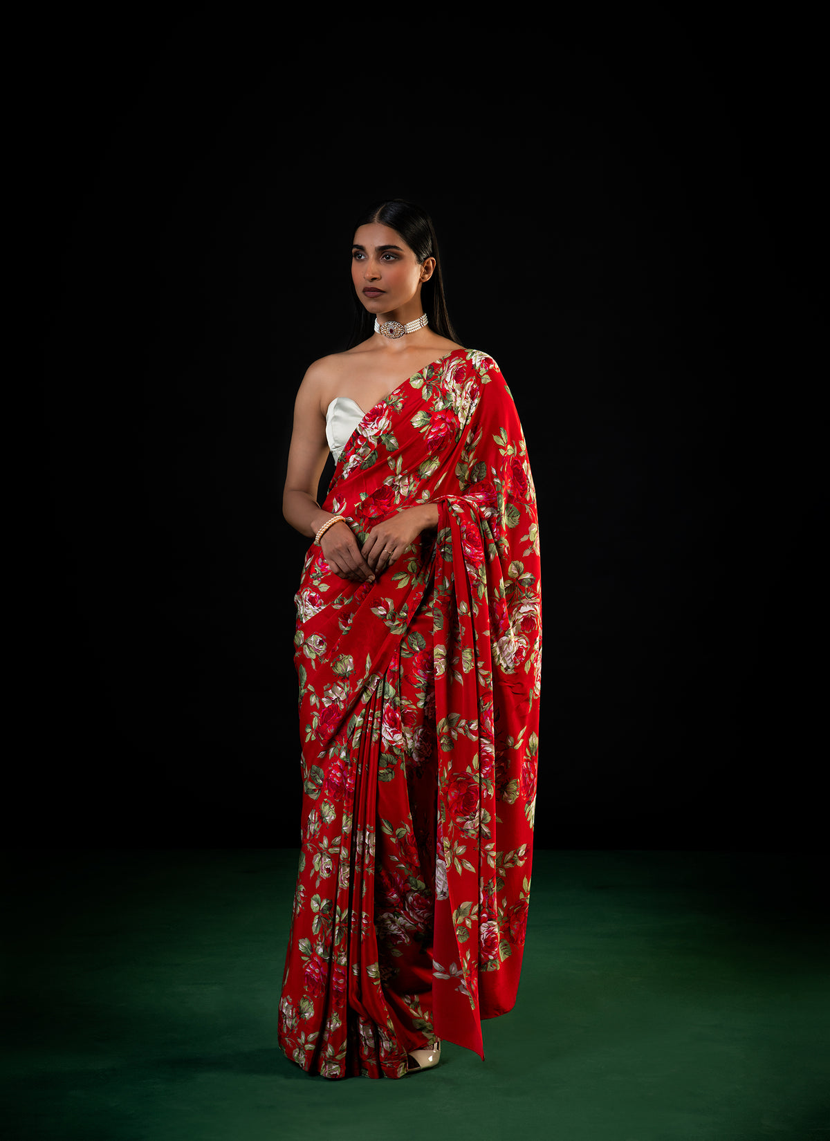 Bagh - Red Floral Print Saree