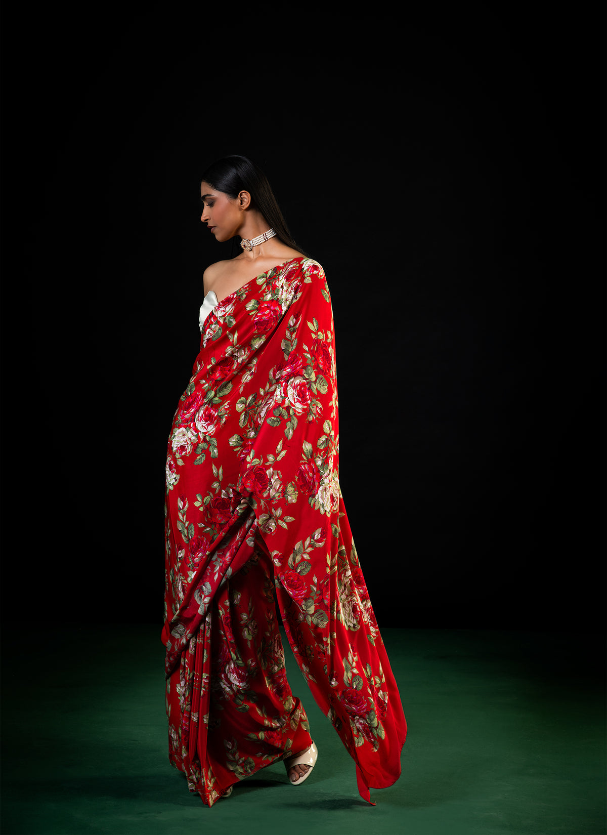 Bagh - Red Floral Print Saree