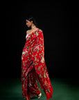 Bagh - Red Floral Print Saree
