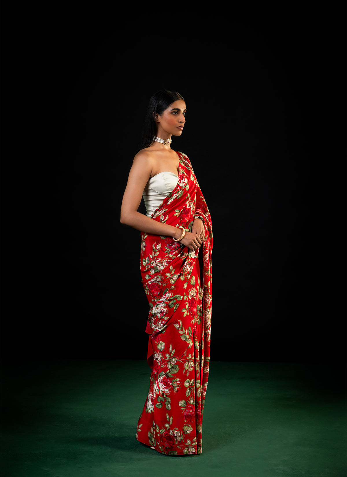 Bagh - Red Floral Print Saree