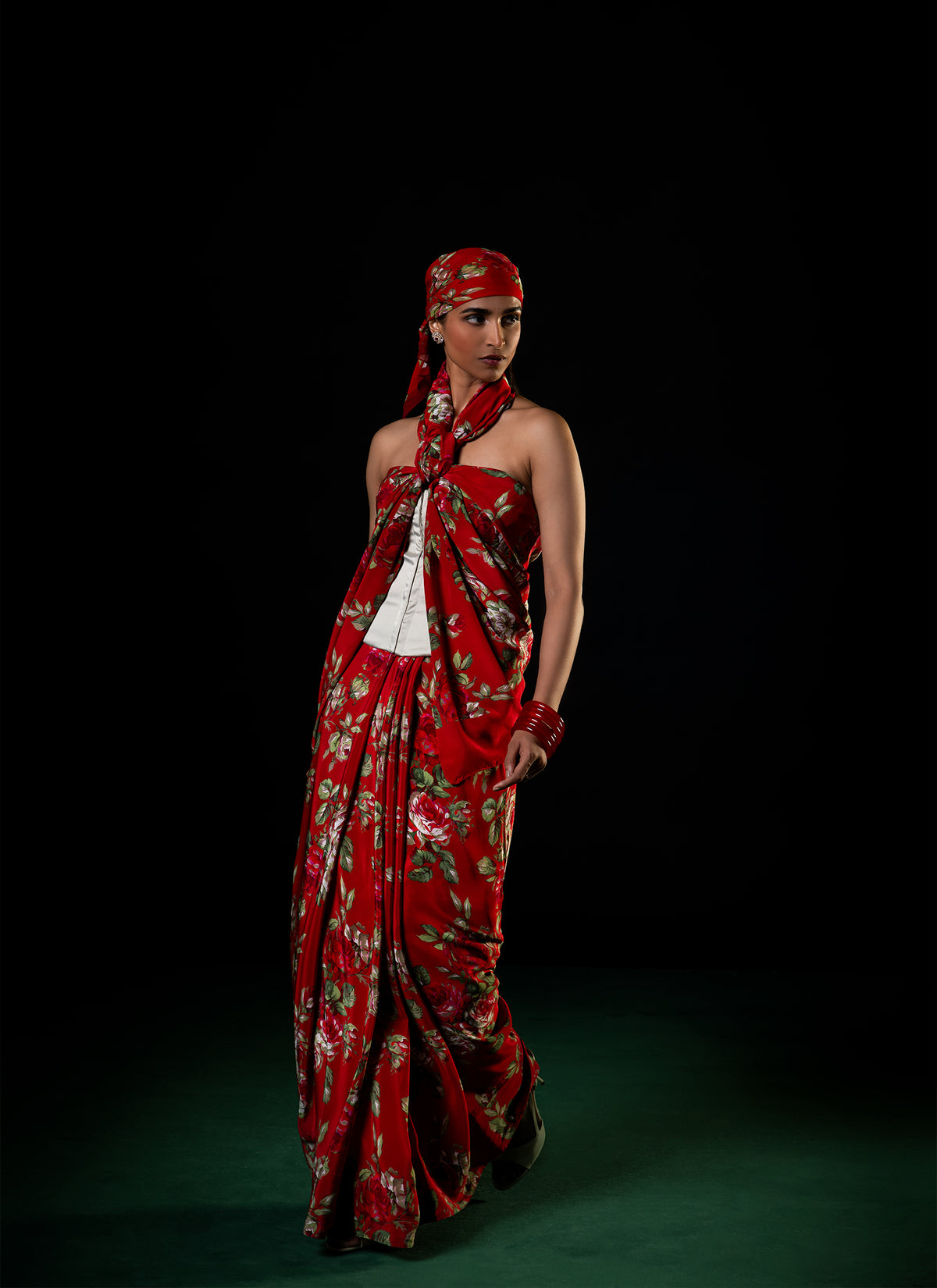 Bagh - Red Floral Print Saree