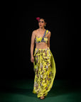 Mehfil - Lemon Floral Print Saree