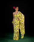 Mehfil - Lemon Floral Print Saree