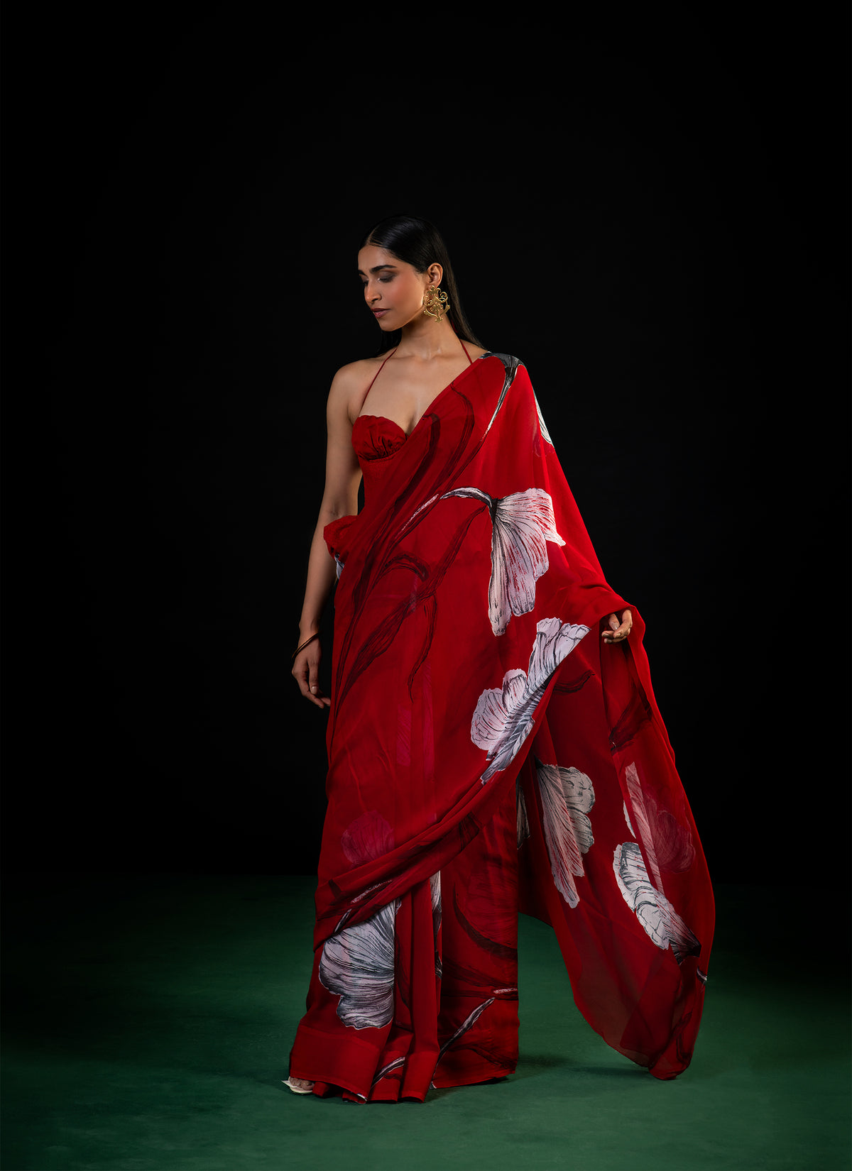 Lehar - Red Floral Print Saree