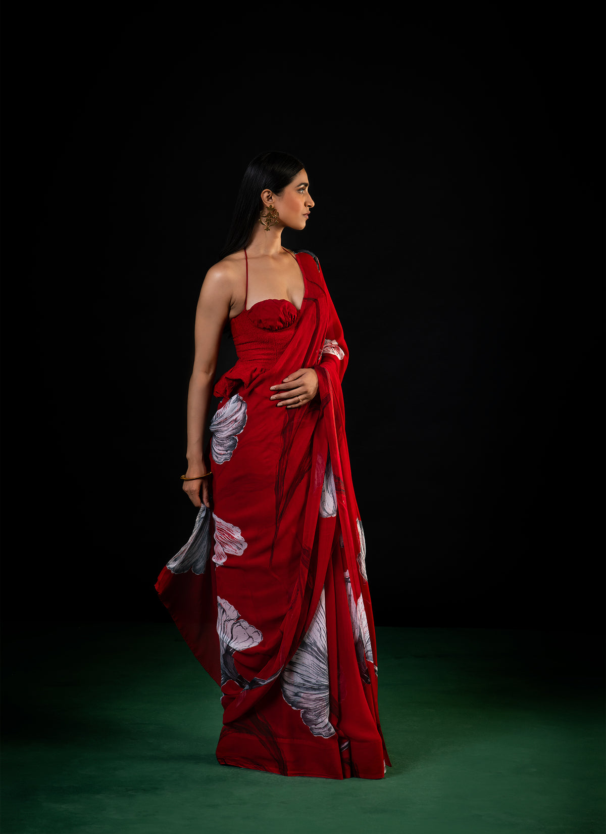Lehar - Red Floral Print Saree