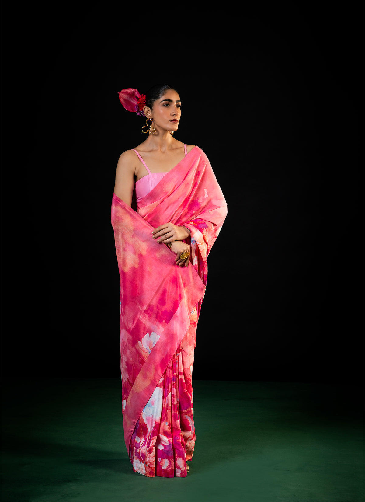 Sawan - Coral Floral Print Saree