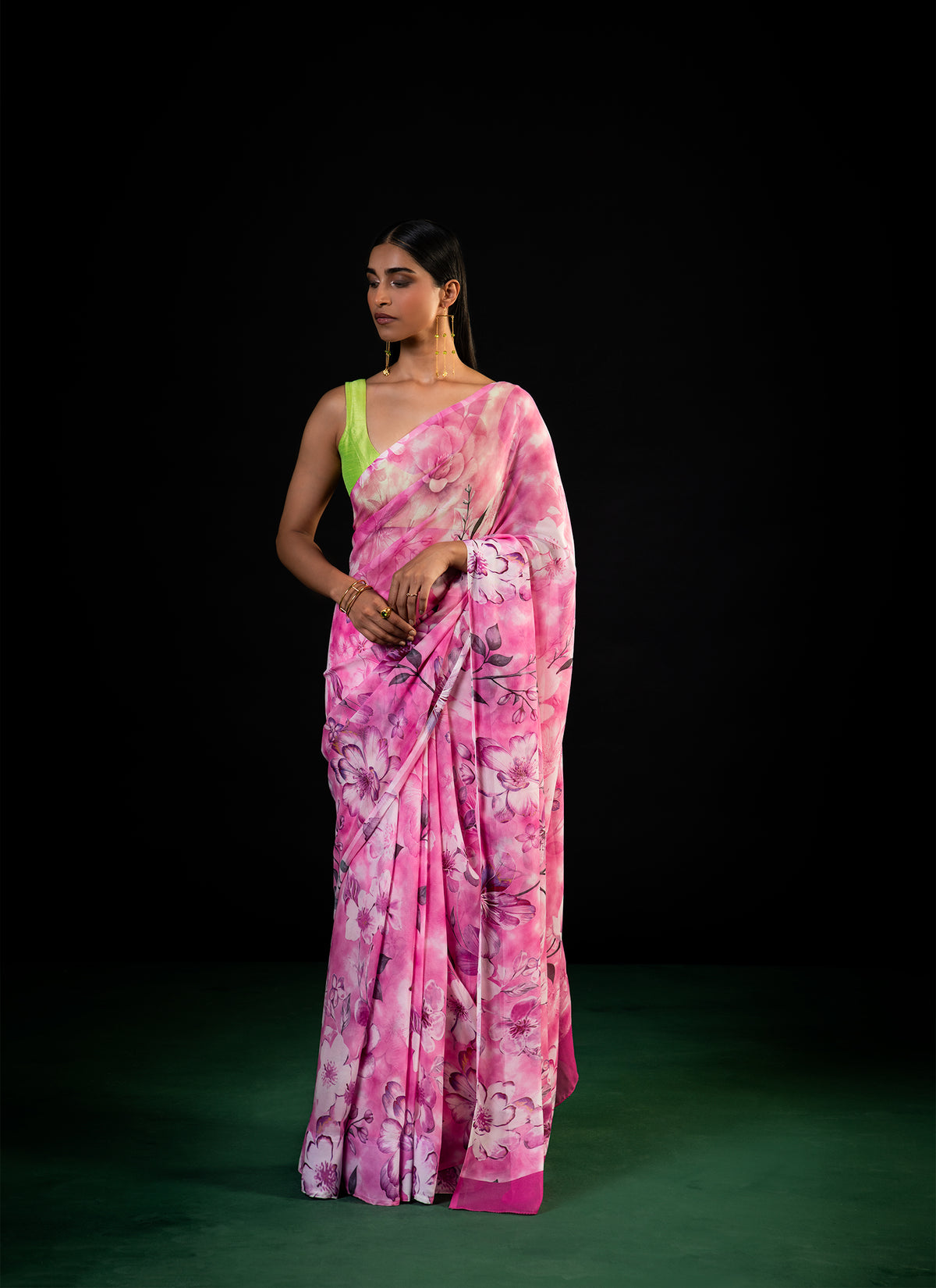Bahaar - Pink Floral Print Saree