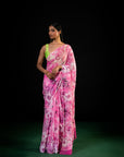 Bahaar - Pink Floral Print Saree