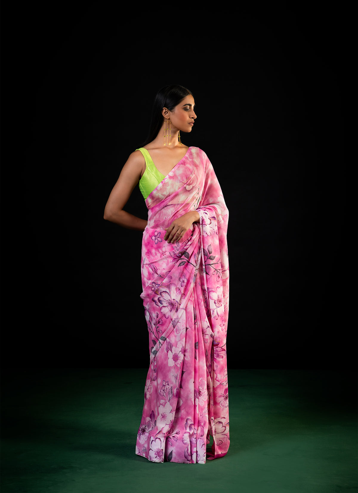 Bahaar - Pink Floral Print Saree