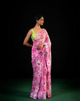 Bahaar - Pink Floral Print Saree