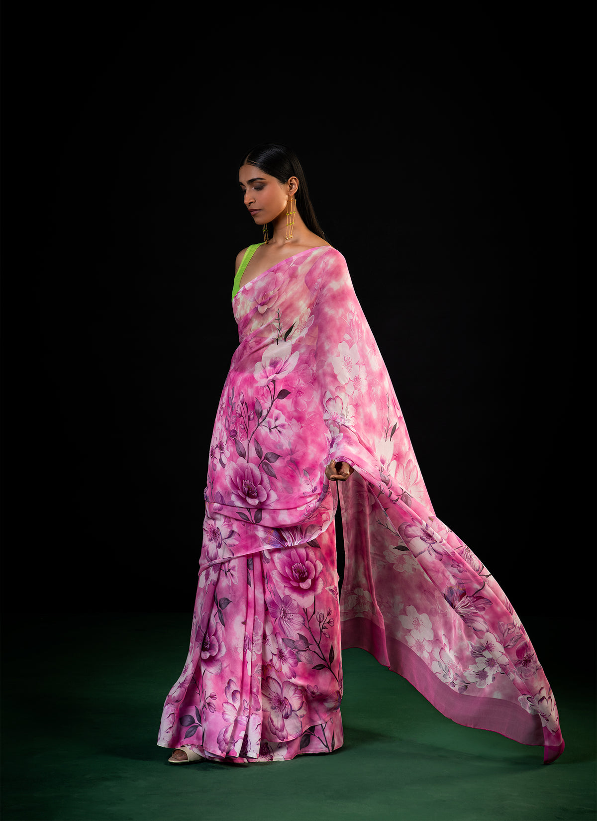 Bahaar - Pink Floral Print Saree
