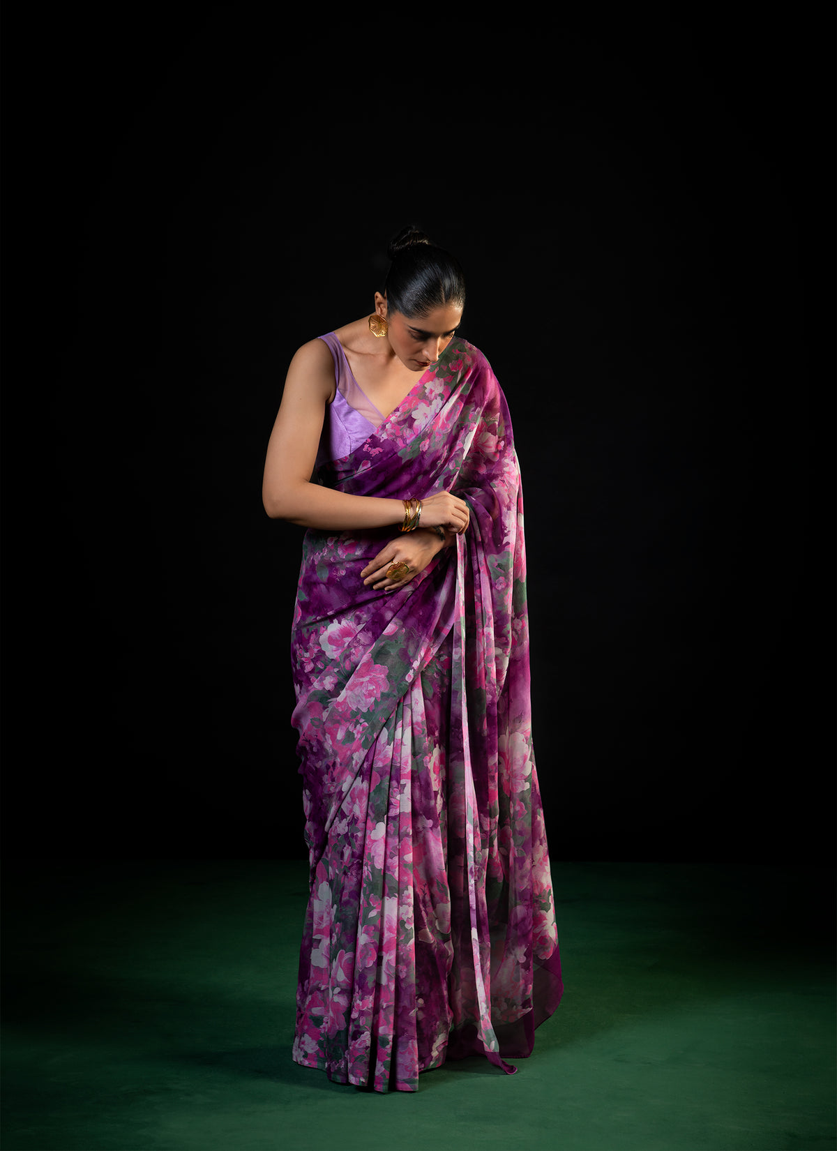 Gulaal - Purple Floral Print Saree