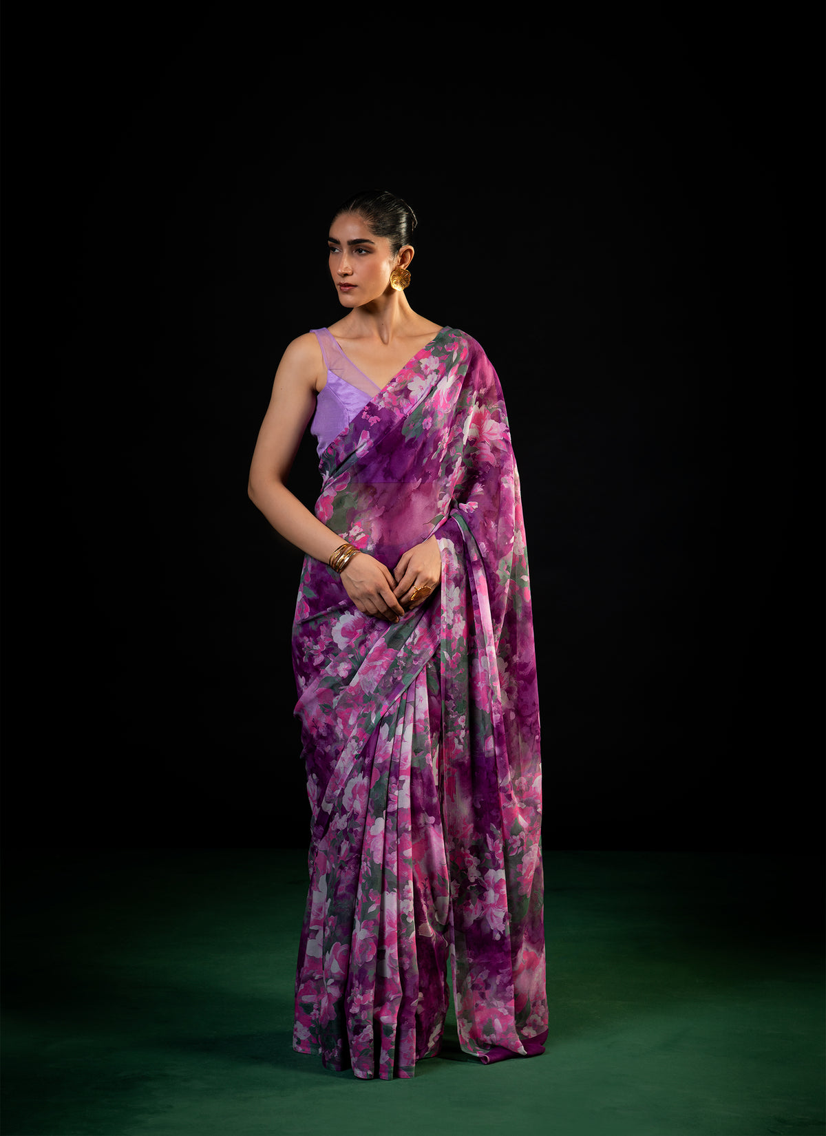 Gulaal - Purple Floral Print Saree