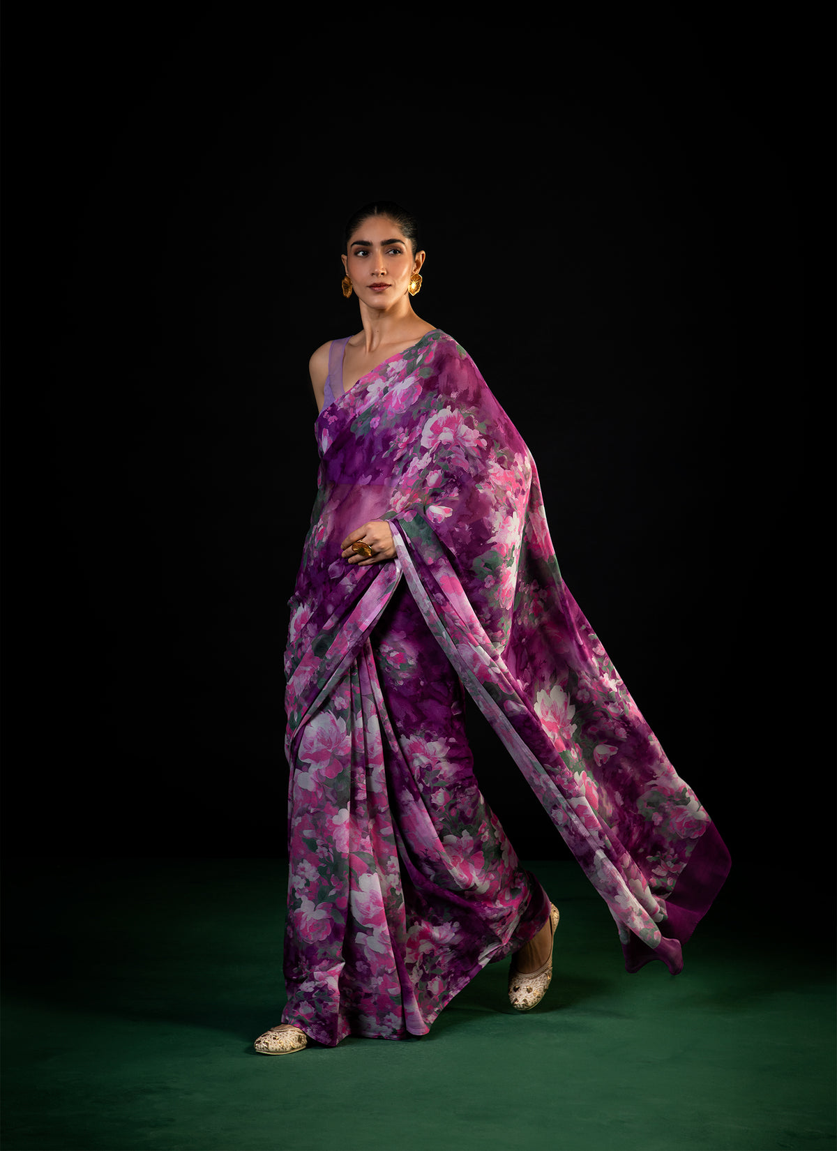 Gulaal - Purple Floral Print Saree
