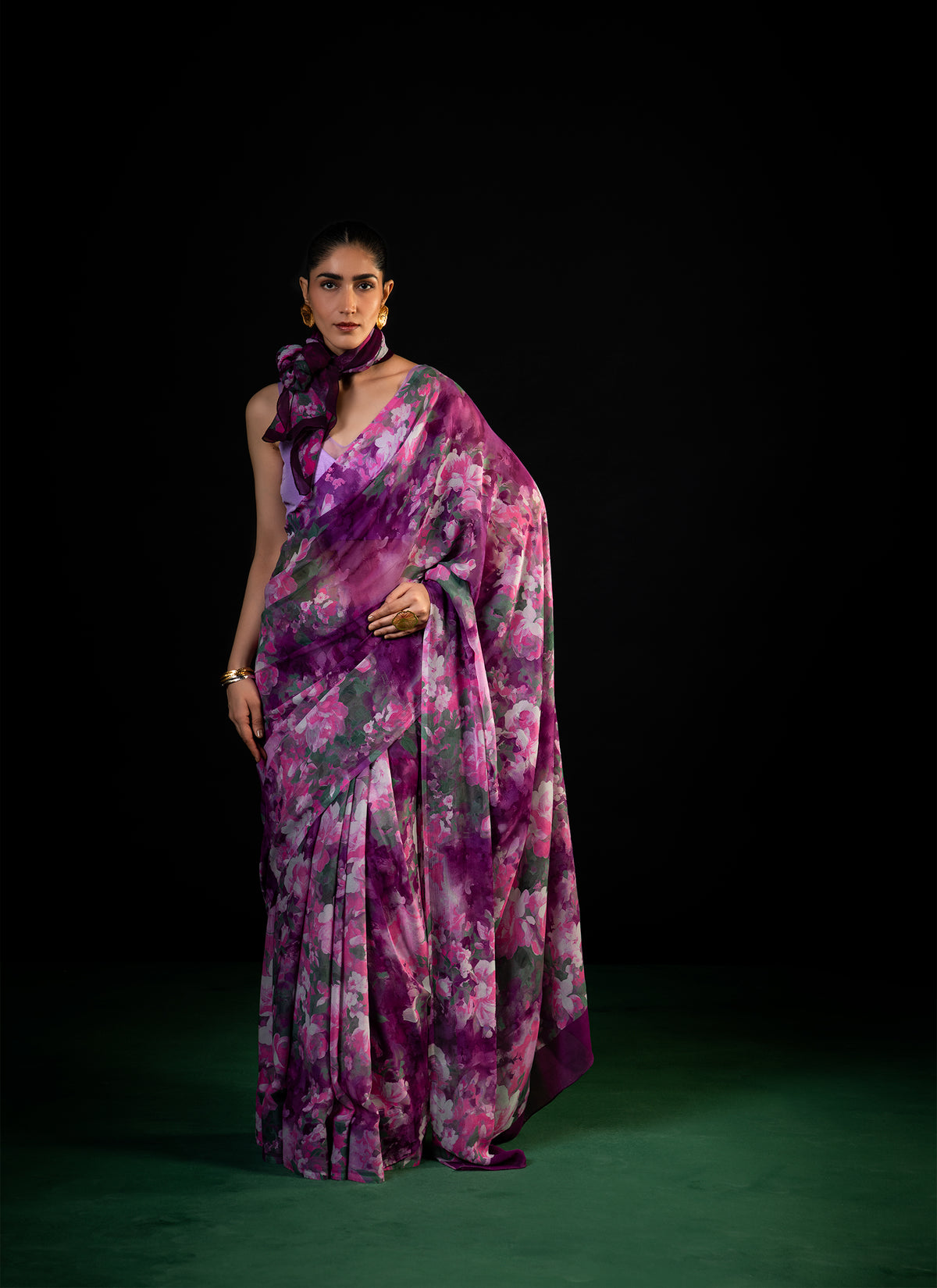 Gulaal - Purple Floral Print Saree