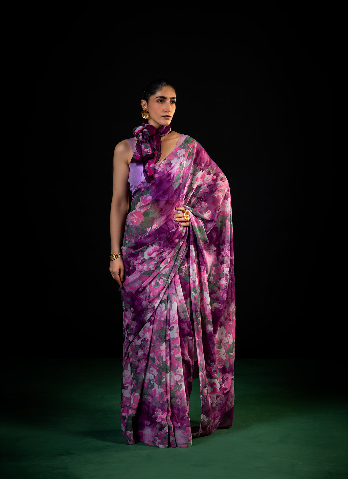 Gulaal - Purple Floral Print Saree