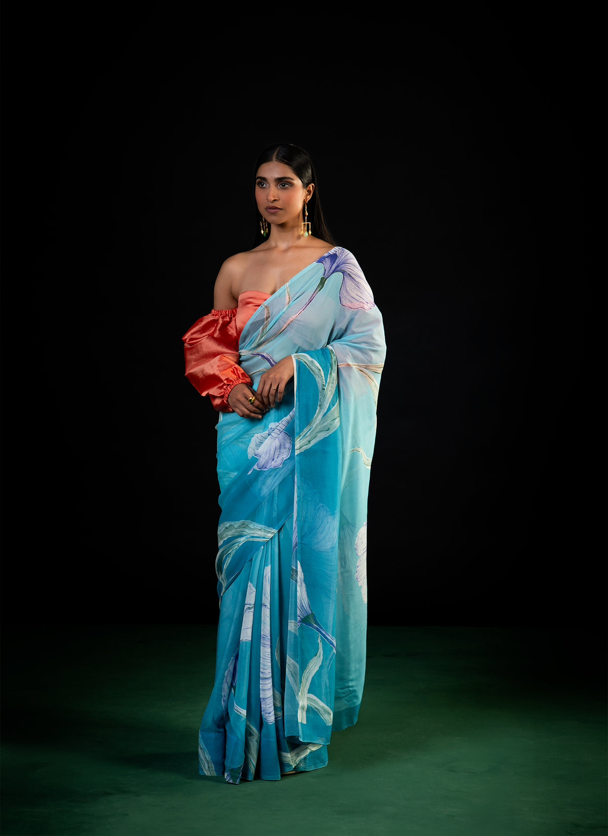 Lehar - Aqua Floral Print Saree