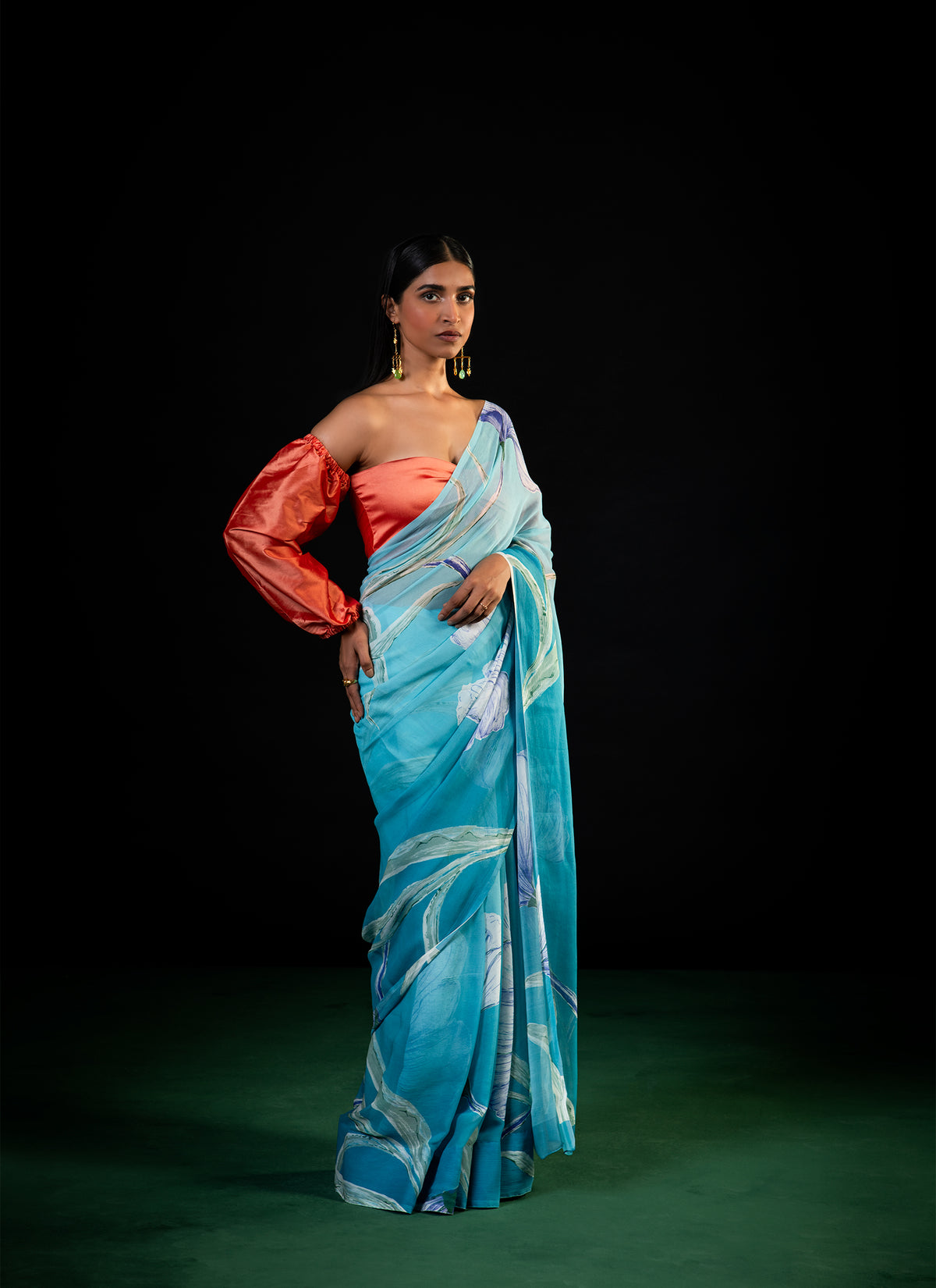 Lehar - Aqua Floral Print Saree