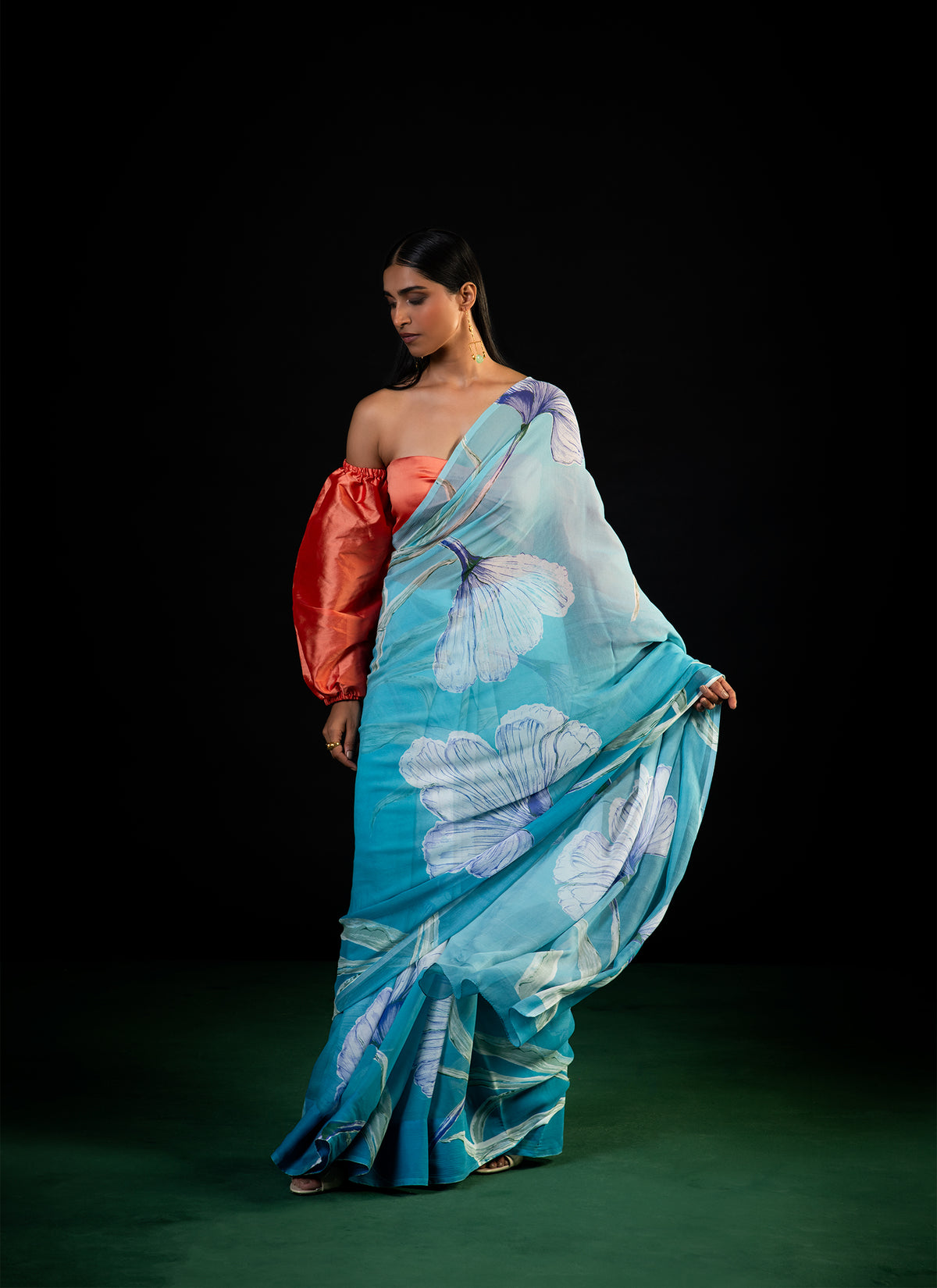 Lehar - Aqua Floral Print Saree
