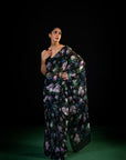 Mehfil - Black Floral Print Saree