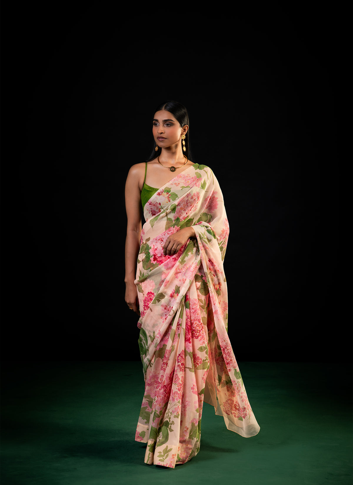 Chandni - Peach Floral Print Saree